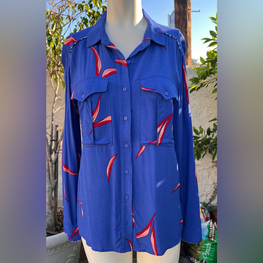 Ba&Sh Royal Blue W/ Red & Cream Leaf Print Blouse
